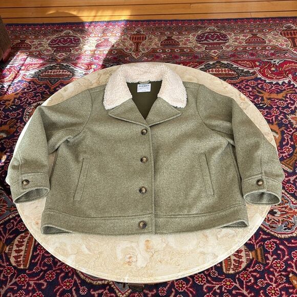 Old Navy Soft Brushed Sherpa Trim Aviator Style Bomber Jacket Moss Green - Picture 9 of 12